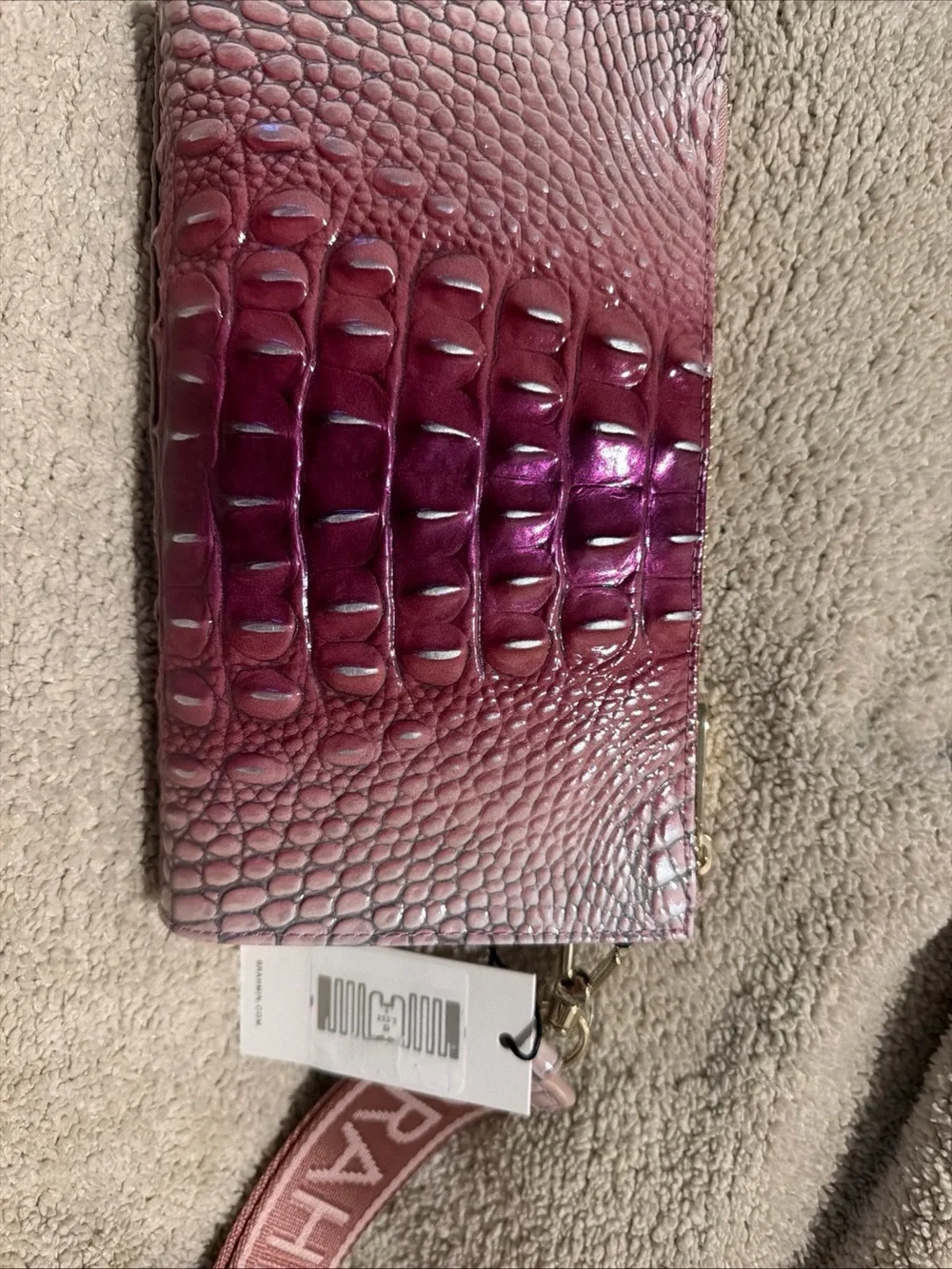 Brahmin Ombre Pink Croc-Embossed Wristlet